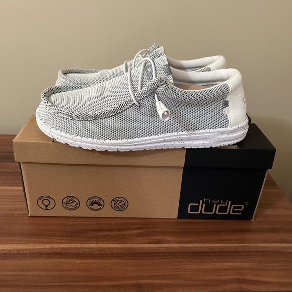Hey Dude Men's White and Gray Loafers- worn 1 time around the house… - Picture 1 of 6